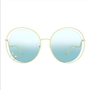Chloe Round Gold Frame Sunglasses with Blue Lenses